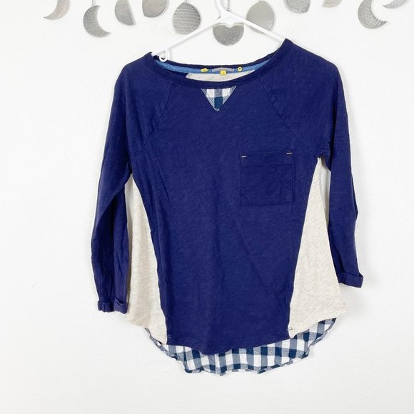 Anthropologie Little Yellow Button Mixed‎ Print Top Navy Patchwork Cottagecore - Picture 1 of 6